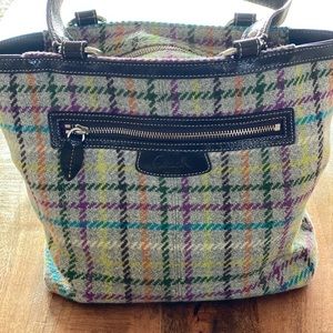 Coach Tattersall Tweed/Wood Shoulder Bag